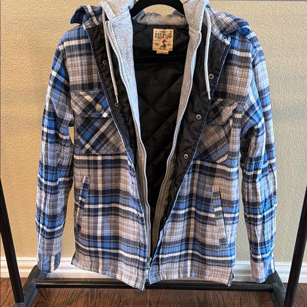 Redhead Quilted-Lined Blue Plaid Hooded Shirt Jacket